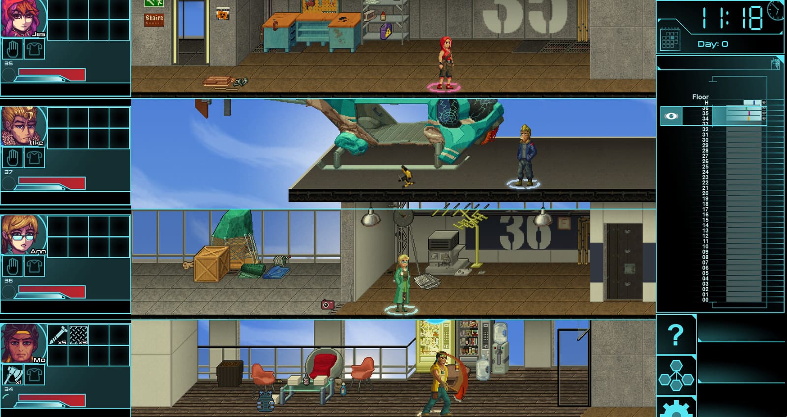 Two players with controllers on a couch in front of a TV running a side-scrolling boss fight