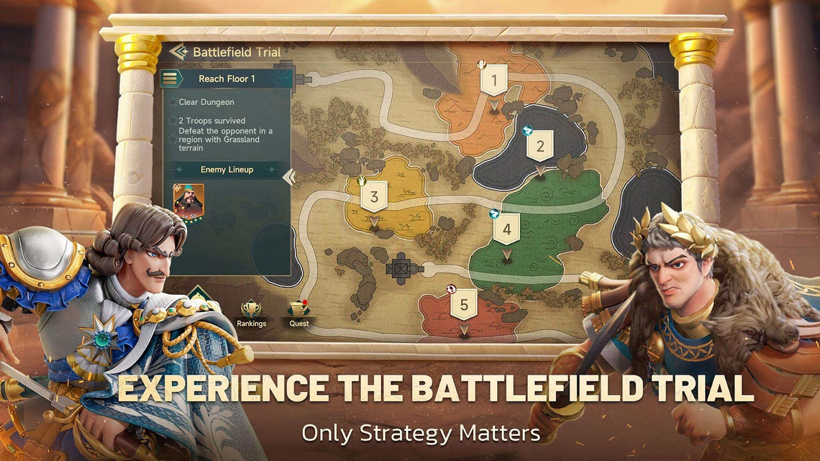 Era of Conquest world map with allied armies marching on a rival city